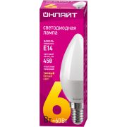 Лампа светодиодная 71 628 OLL-C37-6-230-2.7K-E14-FR 6Вт свеча 2700К тепл. бел. E14 450лм 220-240В ОНЛАЙТ 71628