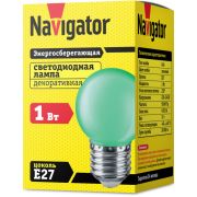 Лампа светодиодная 71 828 NLL-G45-1-230-G-E27 1Вт шар E27 176-264В зел. Navigator 71828