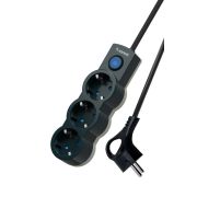 Удлинитель 3х3м с заземл. IP20 с выкл. 10А 2200Вт 220В защ. шторки ПВС 3х1 черн. КОСМОС YKsm3m-3g-Z-V10A-B